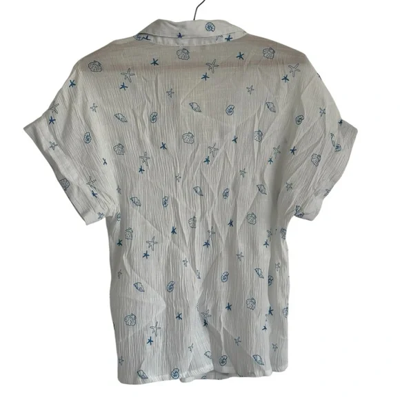 Carolyn Taylor Textured Seashell Printed Top Size Large Coastal Beachcore Summer - Picture 2 of 8